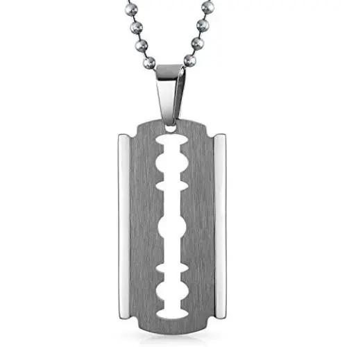 Bling Jewelry Personalize Hip Hop Biker Punk Rock Large Razor Blade Dog Tag Pendant Necklace for Men Black Silver Tone Stainless Steel 20 Inch Bling Jewelry Personalize Hip Hop Biker Punk Rock Large Razor Blade Dog Tag Pendant Necklace for Men Black Silver Tone Stainless Steel 20 Inch