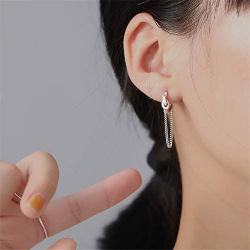 Vintage Chain Drop Love Knot Small Hoop Earrings for Women Girls Men 925 Sterling Silver Tassel Link Dangle Huggie Hoops Cuff Cartilage Tragus Daith Minimalist Fashion Personalized Punk Jewelry Gifts