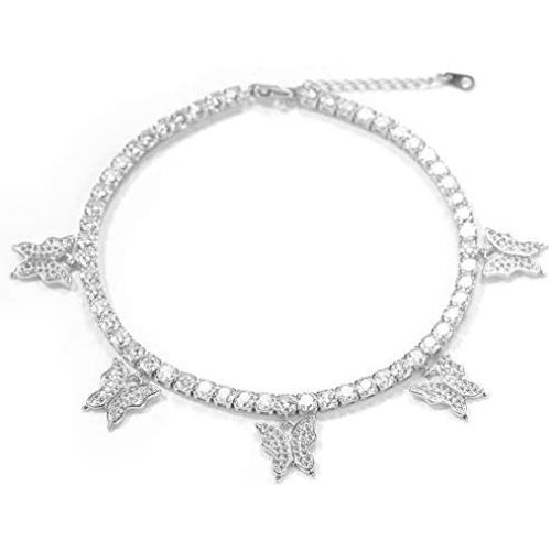 Jacruces 4MM Butterfly Ankle Bracelet, Butterfly Anklets for Women AAA+ CZ Butterfly Tennis Anklet Bling Iced Out Cubic-Zirconia Beach Anklet