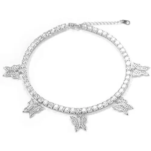 Jacruces 4MM Butterfly Ankle Bracelet, Butterfly Anklets for Women AAA+ CZ Butterfly Tennis Anklet Bling Iced Out Cubic-Zirconia Beach Anklet