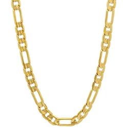 The Bling Factory 4mm-9mm 14k Yellow Gold Plated Flat Figaro Chain Necklace