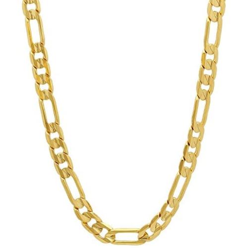 The Bling Factory 4mm-9mm 14k Yellow Gold Plated Flat Figaro Chain Necklace
