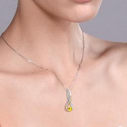 Gem Stone King 2 Tone 10K Yellow Gold And 925 Sterling Silver Diamond Infinity Pendant 0.40 Ct Round Yellow Sapphire