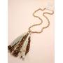 Miracle Collection Boho Handmade Knotted Glass with Leopard Fringe Statement Tassel Vintage Long Necklace
