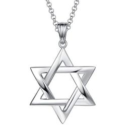 FANCIME White Gold Plated 925 Sterling Silver Polished Shiny Big Large Star Of David Pendant Necklace Silver Jewelry for Mens Boys, With 20 Inch Durable Lobster Clasp Rolo Chains