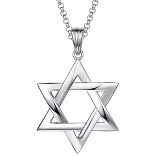 FANCIME White Gold Plated 925 Sterling Silver Polished Shiny Big Large Star Of David Pendant Necklace Silver Jewelry for Mens Boys, With 20 Inch Durable Lobster Clasp Rolo Chains