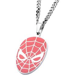 Marvel Comics Mens Stainless Steel Spider-Man Red Face Pendant with Chain Necklace, 22''