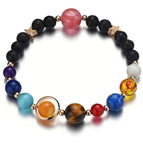 Menglina Women Stone Bead Charm Bracelet Universe Galaxy the Eight Planets Nine Planets in the Solar System Guardian Star Bracelets
