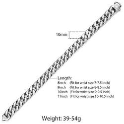 Trendsmax 10mm Mens Women Chain Gold Plated Stainless Steel Curb Cuban Link Chain Bracelet 8-10inch Hip Hop Jewelry