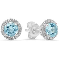 Sterling Silver Round Cut Aquamarine Ladies Stud Earrings Stone size is 5mm