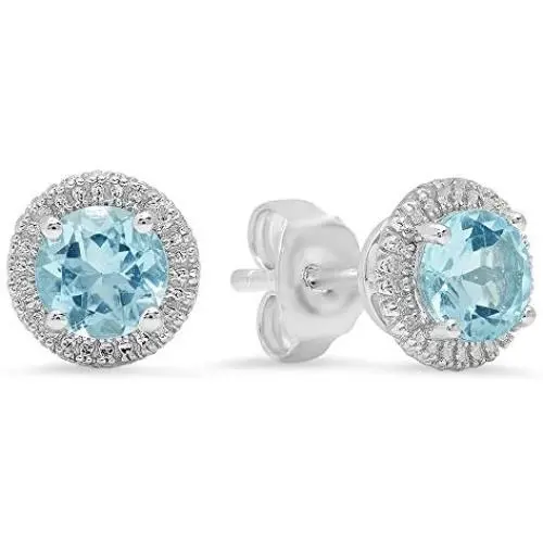 Sterling Silver Round Cut Aquamarine Ladies Stud Earrings Stone size is 5mm Sterling Silver Round Cut Aquamarine Ladies Stud Earrings Stone size is 5mm