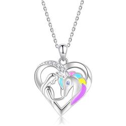 ZGBY S925 Sterling Silver Girls Unicorn Necklaces Lovely Animal Heart Jewelry Pendant Gifts for Girls Women Lovers