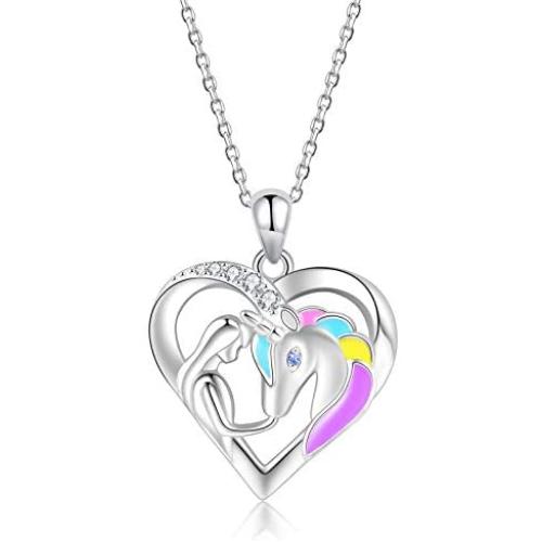 ZGBY S925 Sterling Silver Girls Unicorn Necklaces Lovely Animal Heart Jewelry Pendant Gifts for Girls Women Lovers