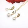 Fashion Love Heart and Faux Pearl Crystal Jewelry Set Gold Plated Water Drop Pendant Necklace and Stud Post Dangle Earrings for Women Ladies Gifts