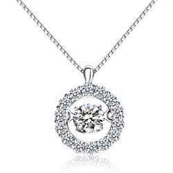 ZowBinBin Necklace Sterling Silver Dancing Cubic Zirconia Pendant Necklace Gifts for Women, Men and Girls