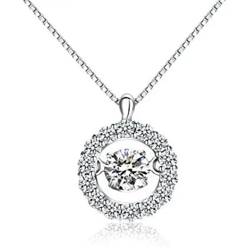 ZowBinBin Necklace Sterling Silver Dancing Cubic Zirconia Pendant Necklace Gifts for Women, Men and Girls