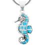 Sea Horse Pendant Necklace in 925 Sterling Silver with Genuine Turquoise & Gemstones (20'' Length)