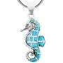 Sea Horse Pendant Necklace in 925 Sterling Silver with Genuine Turquoise & Gemstones (20'' Length) Sea Horse Pendant Necklace in 925 Sterling Silver with Genuine Turquoise & Gemstones (20'' Length)