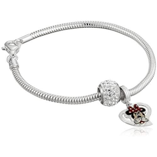 Disney Minnie Mouse Charm and Clear Crystal Bead Bundle Charm Bracelet
