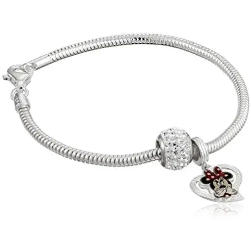 Disney Minnie Mouse Charm and Clear Crystal Bead Bundle Charm Bracelet Disney Minnie Mouse Charm and Clear Crystal Bead Bundle Charm Bracelet