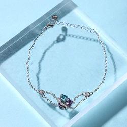 AOBOCO I Love You Jewelry Sterling Silver Heart Bracelet, Blue Purple Crystal from Austria, Fine Jewelry Gifts for Women