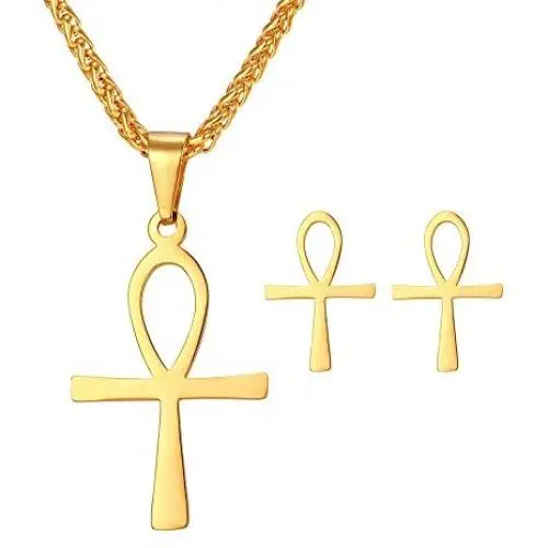 U7 Egyptian Jewelry Set Stainless Steel Ankh Cross or Queen Head Necklace Earrings Set for Women U7 Egyptian Jewelry Set Stainless Steel Ankh Cross or Queen Head Necklace Earrings Set for Women