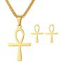 U7 Egyptian Jewelry Set Stainless Steel Ankh Cross or Queen Head Necklace Earrings Set for Women