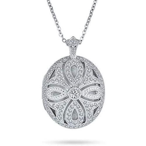 Bling Jewelry Engravable Keepsake Vintage Style Filigree Infinity Cross Perfume Essential Oil Diffuser Oval Locket Necklace for Women