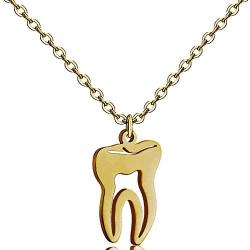 La Espoir Dentist Human Tooth Pendant Necklace Silver/Gold Plated Medical Jewelry Gift for Doctor/Nurse Stainless Steel