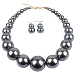 HSQYJ Simple Large Big Simulated Pearl Statement Necklace Earring Set Faux Big Pearl Choker Drop Dangle Hook Earring Fashion Costume Jewelry for Girl Women Lady