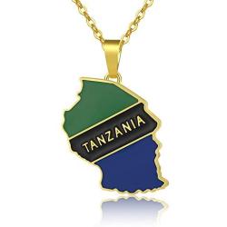 Gold Color Tanzania Country Map Flag Pendant Necklaces for Women Men Tanzanian Maps Jewelry Gifts