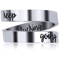 Stainless Steel Mantra Ring (Keep Fucking Going)