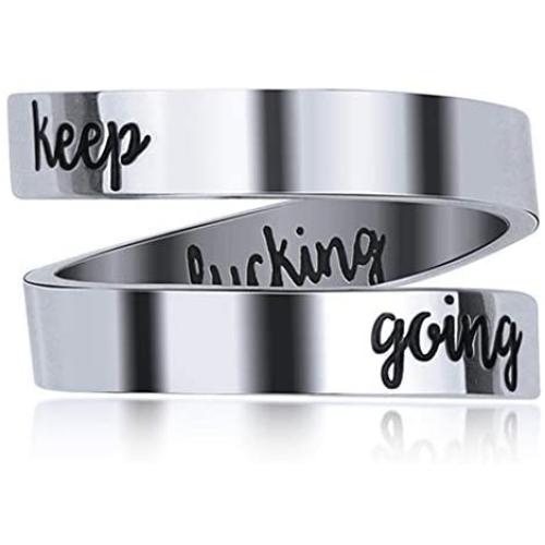 Stainless Steel Mantra Ring (Keep Fucking Going)