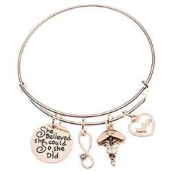 Luvalti Charm Bracelet Adjustable Bangle Gift for Women Girl Sister Mother Friends Bangle Bracelet Engraved She Believed she Could so she did Inspirational Jewelry, for Christmas Day, Thanksgiving Day