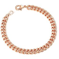 ChainsPro Mens 7mm Diamound Cut Curb Chain Bracelet, 18K Gold/Rose Gold Plated (Send Gift Box)