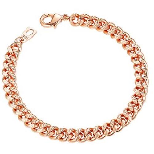 ChainsPro Mens 7mm Diamound Cut Curb Chain Bracelet, 18K Gold/Rose Gold Plated (Send Gift Box)