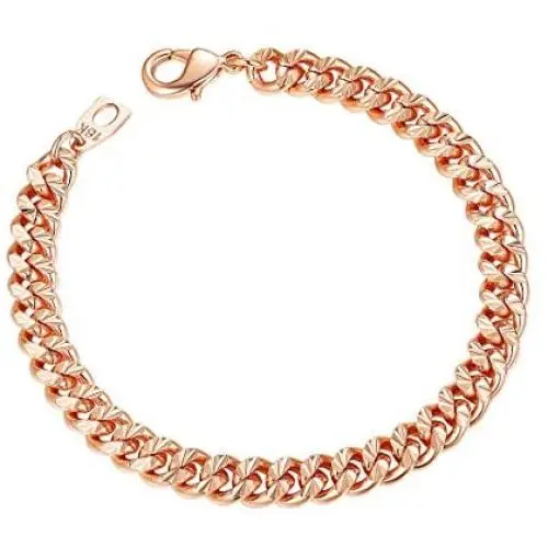 ChainsPro Mens 7mm Diamound Cut Curb Chain Bracelet, 18K Gold/Rose Gold Plated (Send Gift Box) ChainsPro Mens 7mm Diamound Cut Curb Chain Bracelet, 18K Gold/Rose Gold Plated (Send Gift Box)
