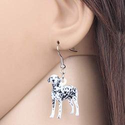 DUOWEI Acrylic Novelty Spot Dalmatian Dog Earrings Lovely Pets Drop Dangle Jewelry for Women Teens Girls Birthday Gifts