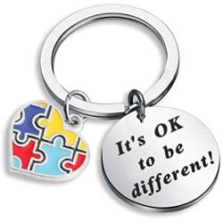 BAUNA Autism Awareness Gift Puzzle Piece Key Ring Autism Symbol Jewelry Gift for Autistic Girl Autism Mom Its OK to Be Different