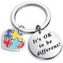 BAUNA Autism Awareness Gift Puzzle Piece Key Ring Autism Symbol Jewelry Gift for Autistic Girl Autism Mom Its OK to Be Different