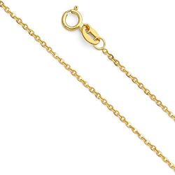 Wellingsale 14k Yellow Gold Polished Solid 1.2mm Side Diamond Cut Rolo Cable Chain with Spring Ring Clasp