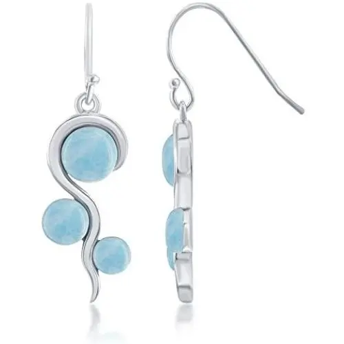 Sterling Silver Natural Larimar in Swirl Design Dangle Earrings Sterling Silver Natural Larimar in Swirl Design Dangle Earrings