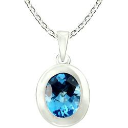 RB Gems Sterling Silver 925 Pendant Necklace Genuine GEMS Oval 10x8 mm Bezel-Set Rhodium-Plated Finish