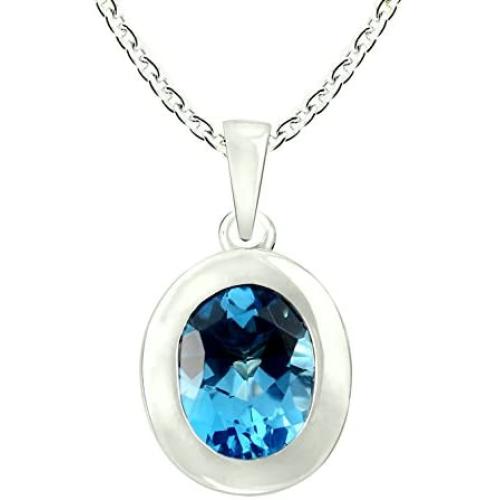 RB Gems Sterling Silver 925 Pendant Necklace Genuine GEMS Oval 10x8 mm Bezel-Set Rhodium-Plated Finish