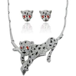 EVER FAITH Silver-Tone Leopard Necklace Earrings Set with Clear Austrian Crystal