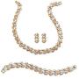 Palm Beach Jewelry Tri-Tone Goldtone Rosetone Silvertone Link Necklace Earring and Bracelet Set (14mm), Fold Over Clasp, 17 inches