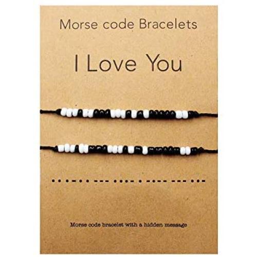 QianCraftKits I Love You Morse Code Bracelet Couples Matching Bracelets for Him and Her Boyfriend and Girlfriend Mother and Daughter Set of 2 Bracelets