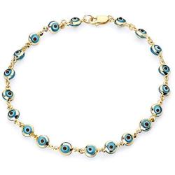 The World Jewelry Center 14k Yellow Gold Sky Blue Evil Eye Bracelet - 7''