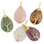 Top Plaza Natural Healing Crystals Rose Quartz Teardrop Gemstone Necklace Tree of Life Gold Copper Wire Wrapped Pendant Necklaces Reiki Quartz Jewelry for Womens