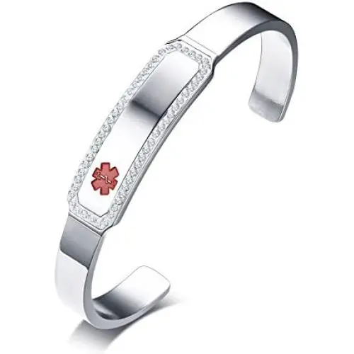 MPRAINBOW MP Stainless Steel CZ Customized Medical Alert ID Bangle Cuff Bracelet,Personalized Engraved MPRAINBOW MP Stainless Steel CZ Customized Medical Alert ID Bangle Cuff Bracelet,Personalized Engraved